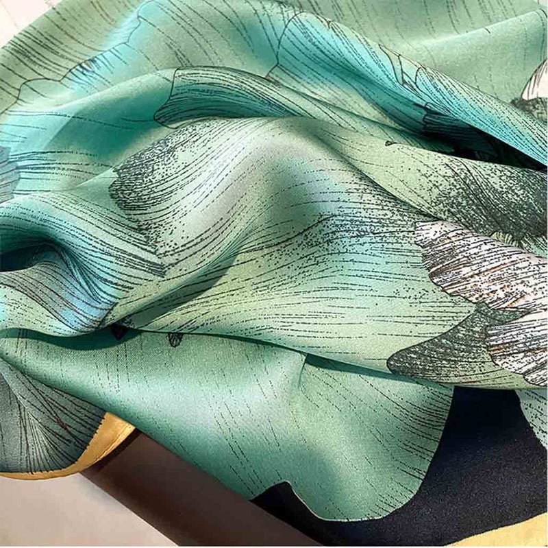 2FY2SW Scarfs for Women Lightweight Print Floral Pattern Scarf Shawl Fashion Scarves Sunscreen Shawls, Ink Lotus&blue, 160*50CM - Image 4